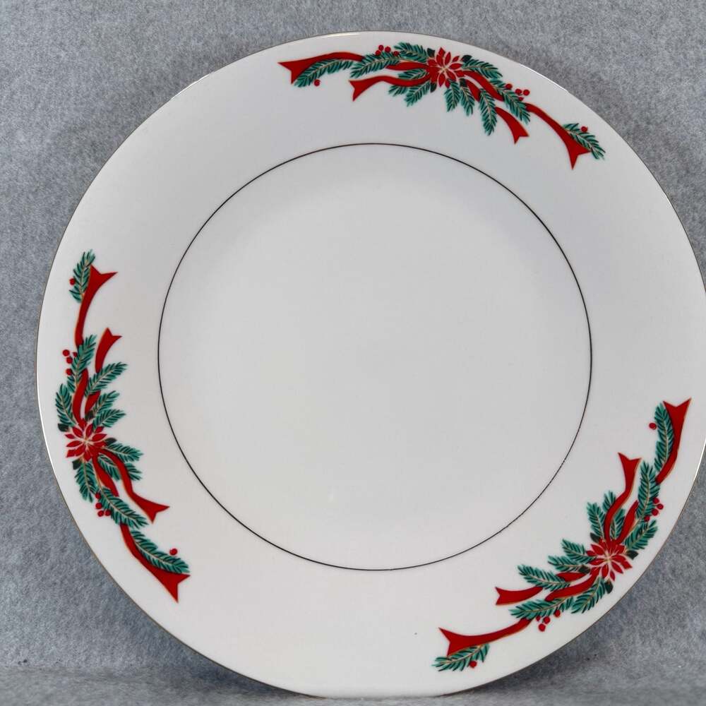 Tienshan Poinsettia & Ribbons Fine China 10.5-inch Christmas Dinner Plate